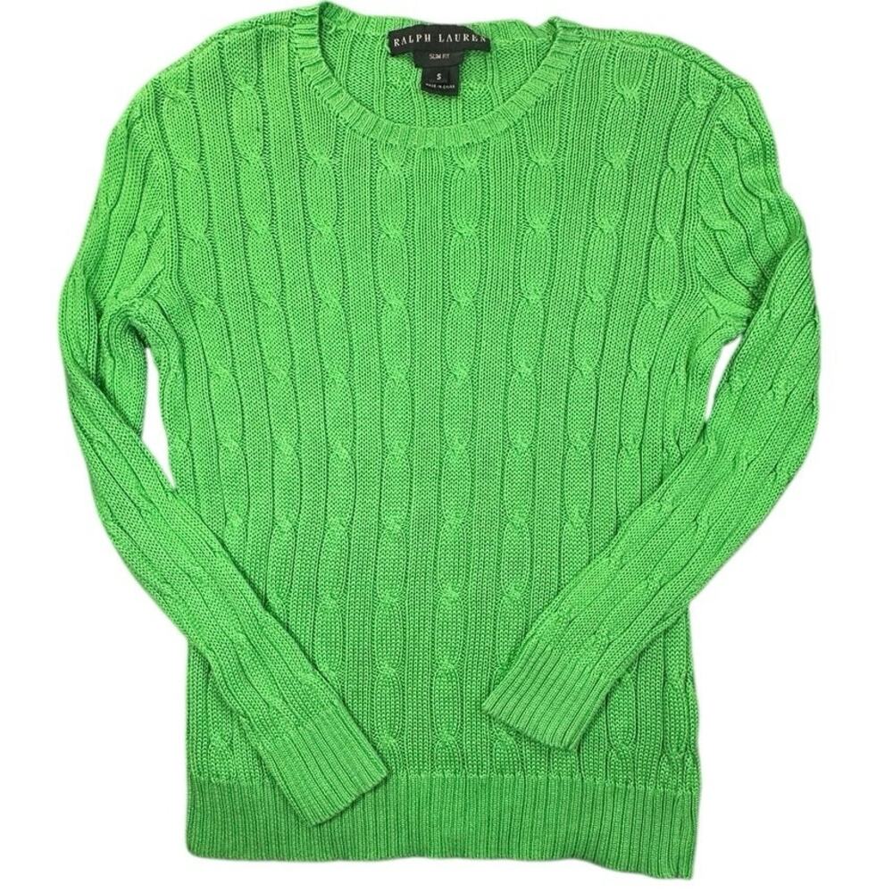 Ralph Lauren Sweater Cable Knit Mercerized Cotton Green S